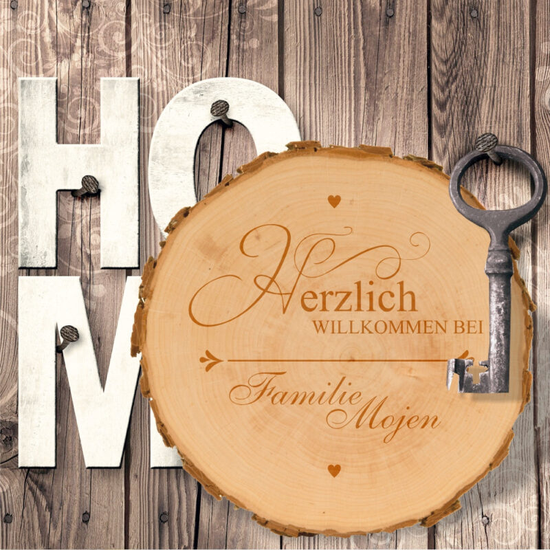 Baumscheibe "Herzlich Willkommen" - personalisiert (verschiedene Größen)