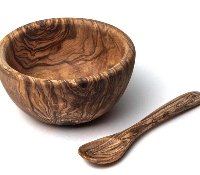 Müslischale / Bowl aus Olivenholz - Ø 16 cm / Mit Löffel