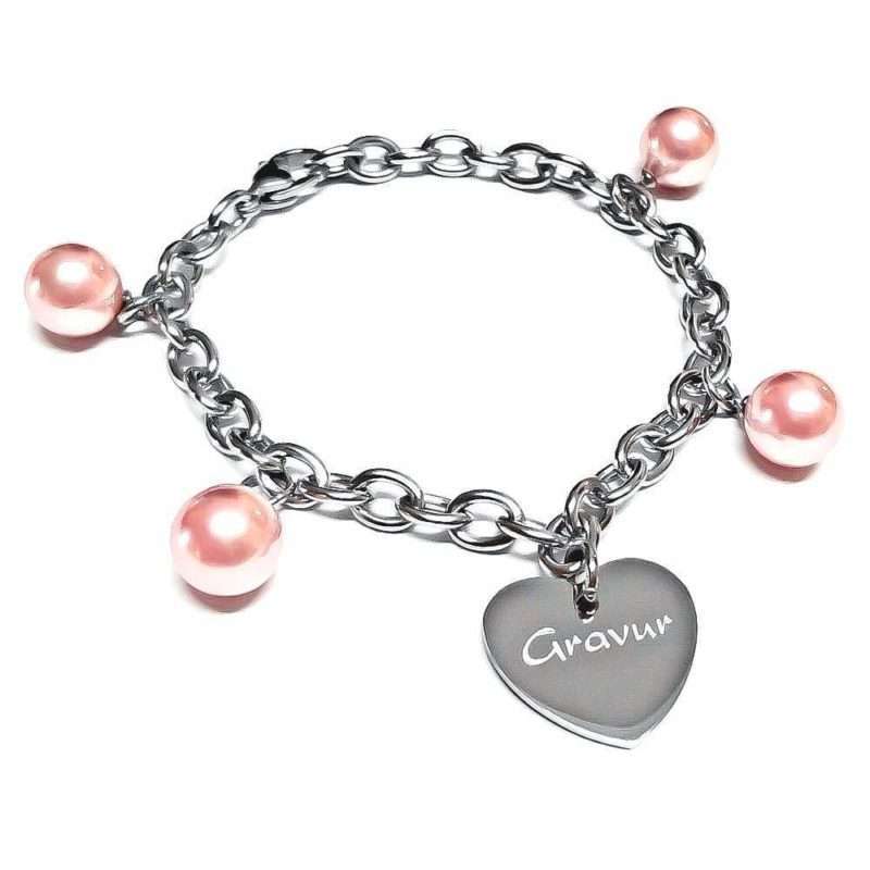 Bild von Bettel Armband mit Gravur Edelstahl Perlen apricot AG B | 🔮 Gravur nach Wunsch 🌟