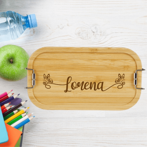 personalisierte Brotdose Kinder Lunchbox Metall mit Holzdeckel...