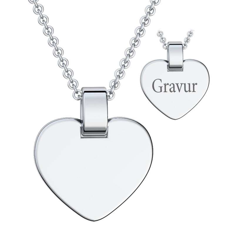 Kinder Herzkette mit Gravur in Silber 925 von AMOONIC I Halskette Mädchen Kette 38cm I Herzanhänger beidseitig individuell gravierbar I Herz Gravurkette für Kinder