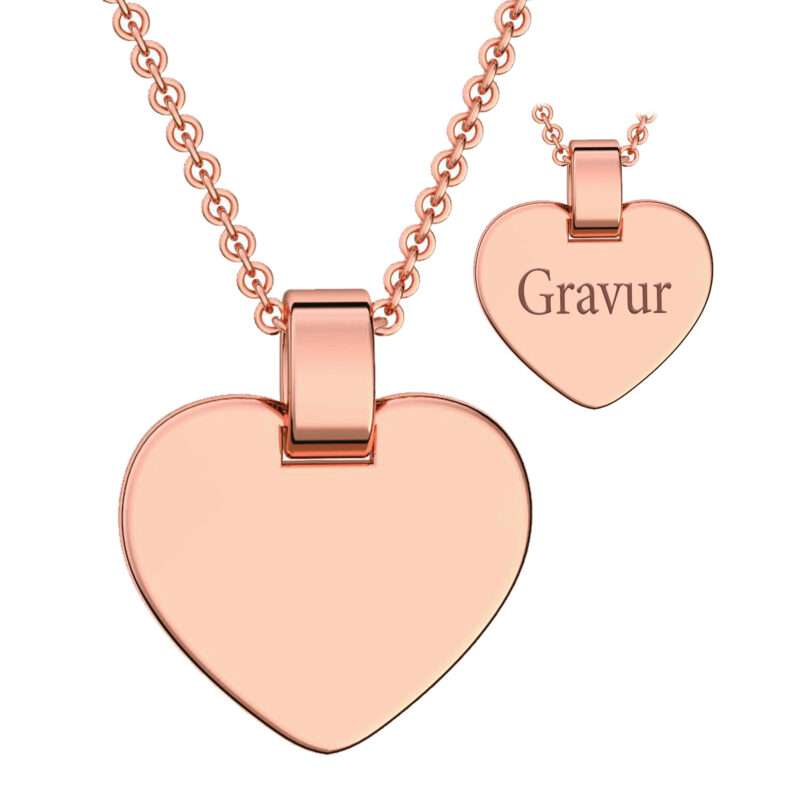 Kinder Herzkette mit Gravur in Rosegold (Silber 925 vergoldet) von AMOONIC I Halskette Mädchen Kette 38cm I Herzanhänger beidseitig individuell gravierbar I Herz Gravurkette für Kinder