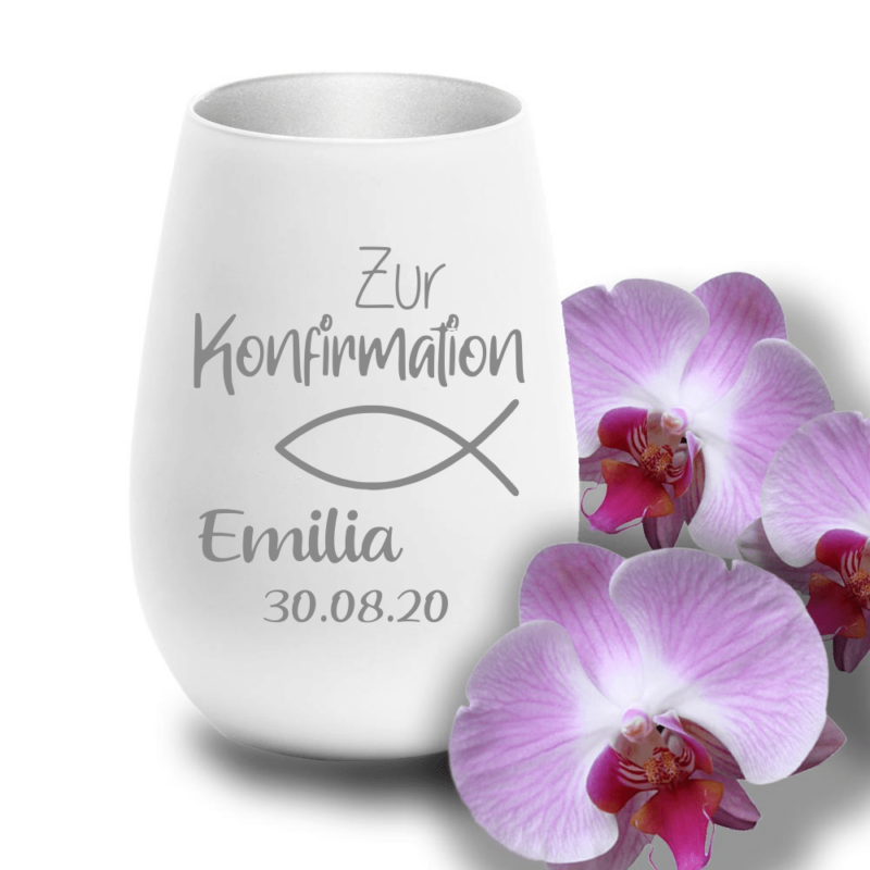 Bild von   windlicht mit gravur weiss silpng | 🌟 Gravur nach Wunsch 🪄