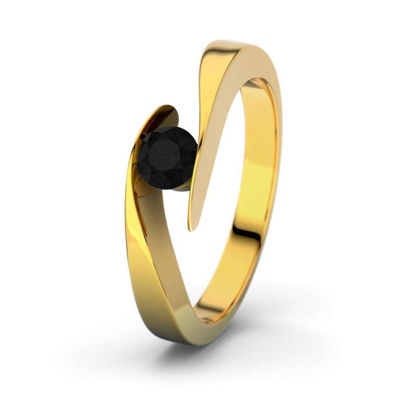 Bild von   diamant schwarz gelbgoldring sjpg | 🌟 Gravur nach Wunsch 🪄