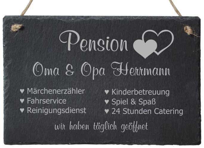 Bild von Türschild aus Schiefer mit Gravur Pension Oma Opa | 🔮 Gravur nach Wunsch 🌟
