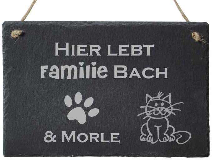 Bild von Türschild aus Schiefer mit Deinem Wunschnamen Familie Katze | 🔮 Gravur nach Wunsch 🌟
