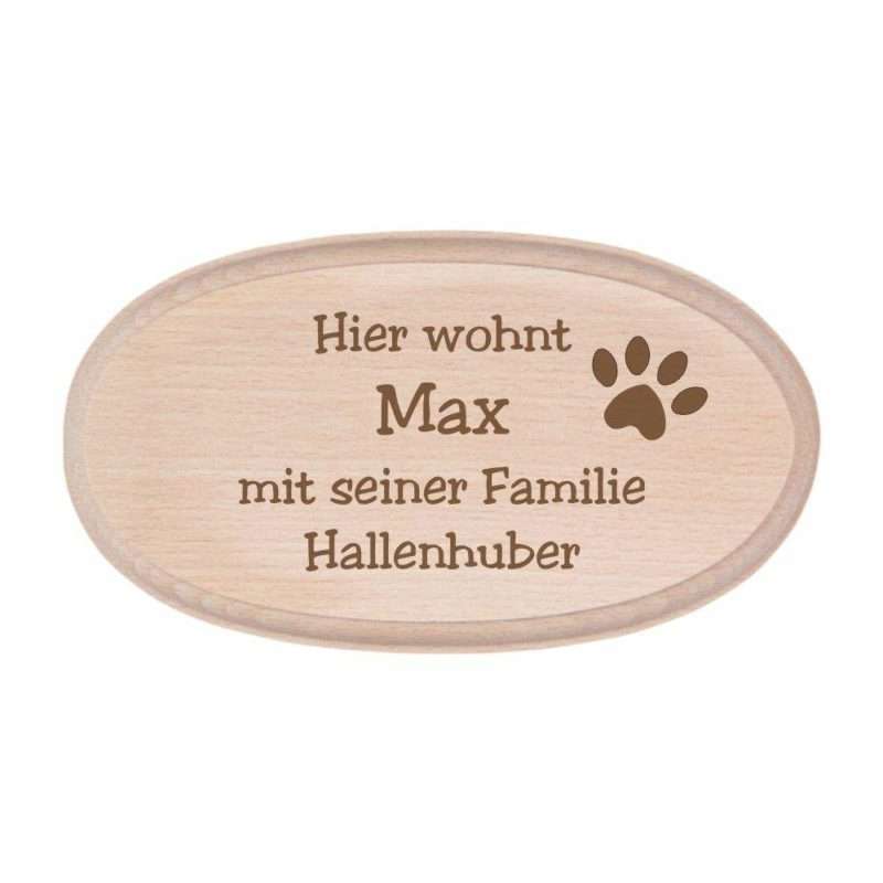 Bild von Türschild aus Buchenholz mit Gravur Hundepfote | 🔮 Gravur nach Wunsch 🌟