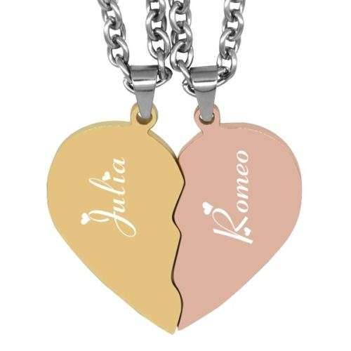 Partner-Anhänger mit Gravur geteilte Herzen rosegold gold