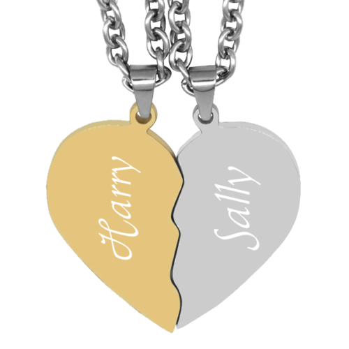 Partner-Anhänger mit Gravur geteilte Herzen silber gold