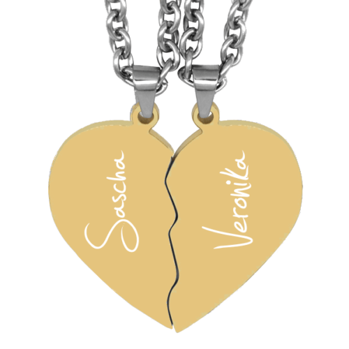 Partner-Anhänger mit Gravur geteilte Herzen gold