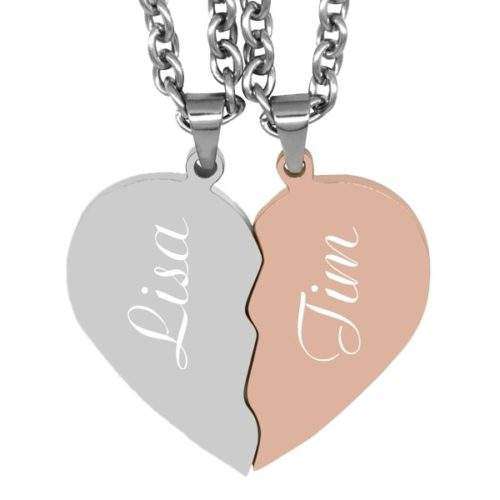 Partner-Anhänger mit Gravur geteilte Herzen silber rosegold