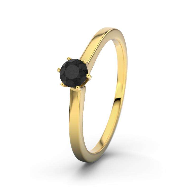 Bild von   diamant schwarz gelbgoldring sjpg | 🌟 Gravur nach Wunsch 🪄