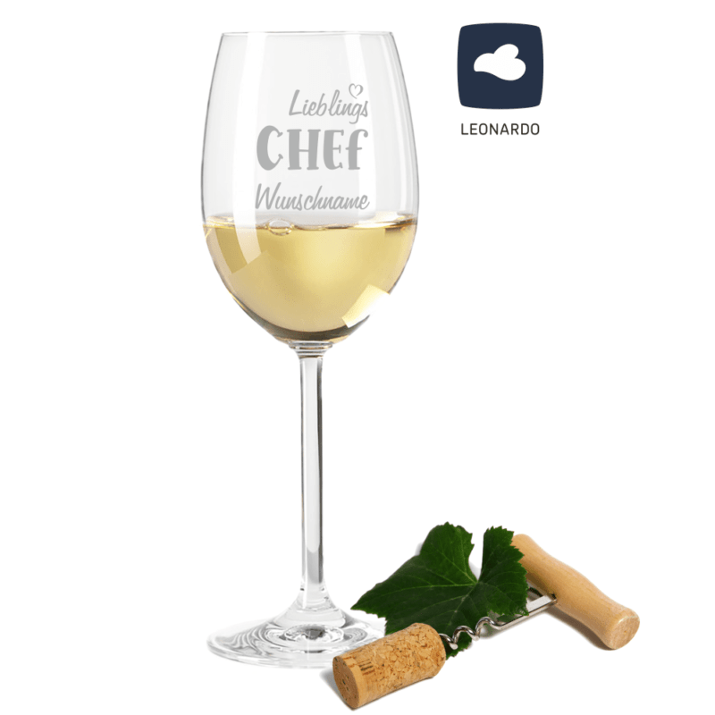 Bild von Weißweinglas von Leonardo Lieblings Chef mit Wunschnamen | 🔮 Gravur nach Wunsch 🌟
