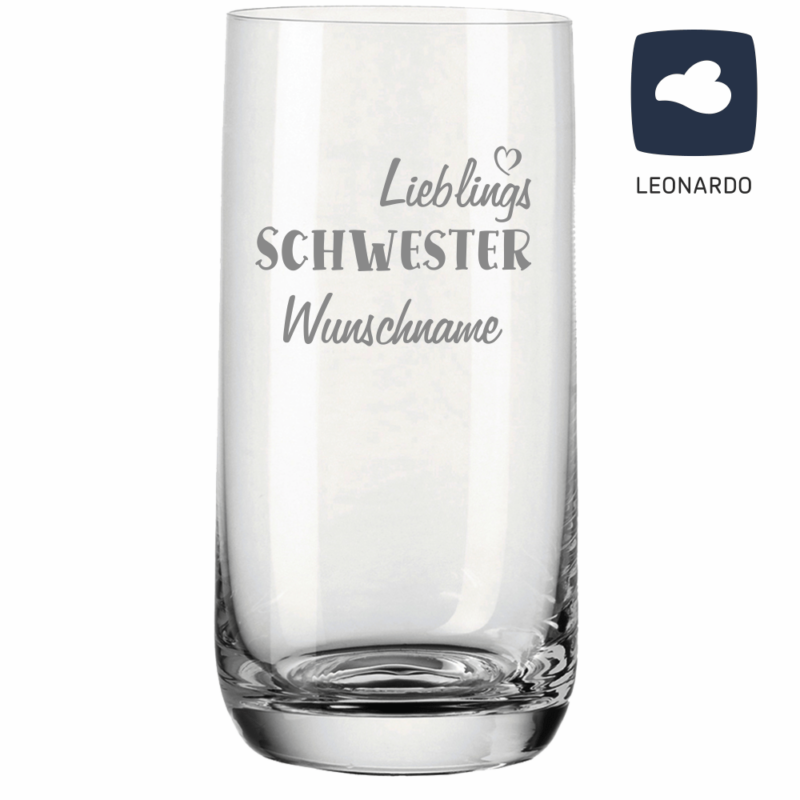 Bild von Trinkglas mit Gravur von Leonardo Lieblings Schwester | 🔮 Gravur nach Wunsch 🌟