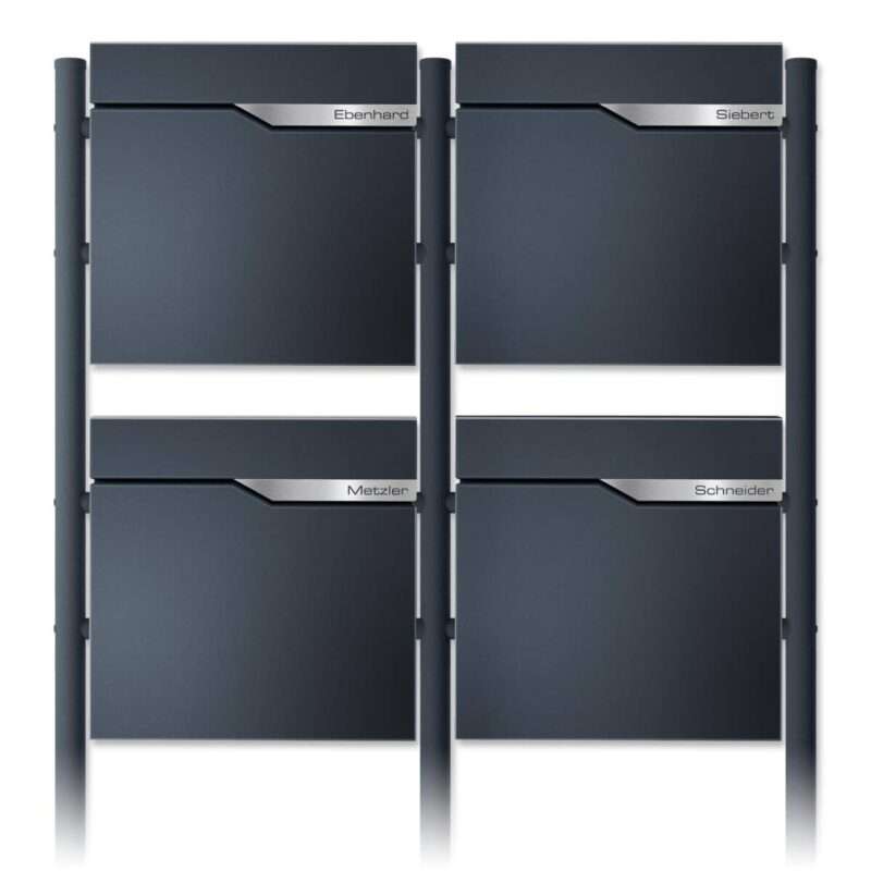 Metzler Standbriefkasten Mehrfamilienhaus in RAL 7016 Anthrazit | 4er | personalisiert mit Gravur