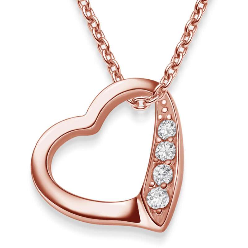 Herzkette Rosegold vergoldet Halskette Damen Herz Rosegold vergoldet Herzanhänger mit Zirkonia vergoldet echte Kette Silber 925 Geschenk Freundin Mama