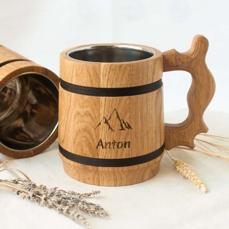 Bild von   bierkrug eichenholz edelstahjpg | 🌟 Gravur nach Wunsch 🪄