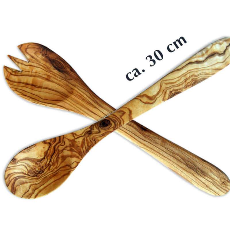 Salatbesteck aus Olivenholz - Mittel (30 cm)