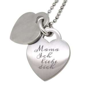 Doppel-Herz-Anhänger aus mattiertem Edelstahl mit Wunschgravur - den übersieht man nicht