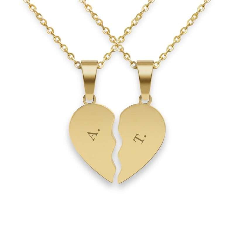 Gebrochenes herz kette mit gravur - Gold