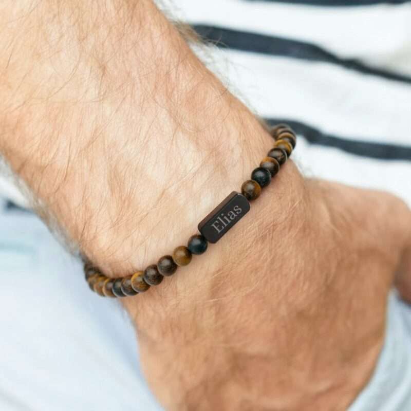 Tigerauge armband mit Gravur - S - 6mm