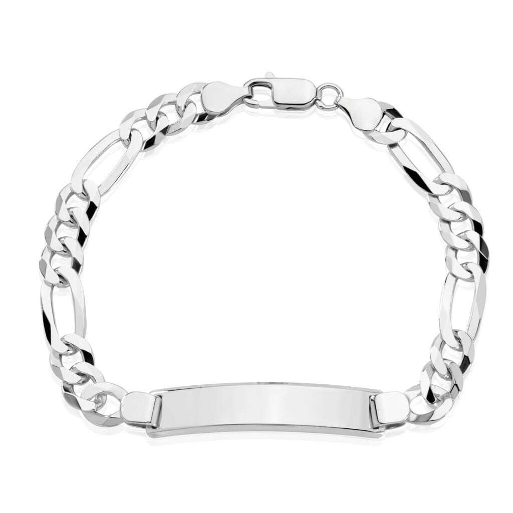 Silver curb-chain bracelet with a rectangular blank nameplate plate at the front of the links