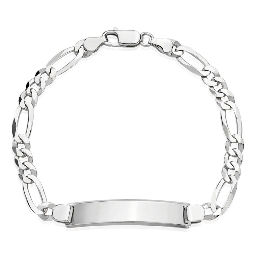 Silver link bracelet with a blank rectangular name plate in the center.