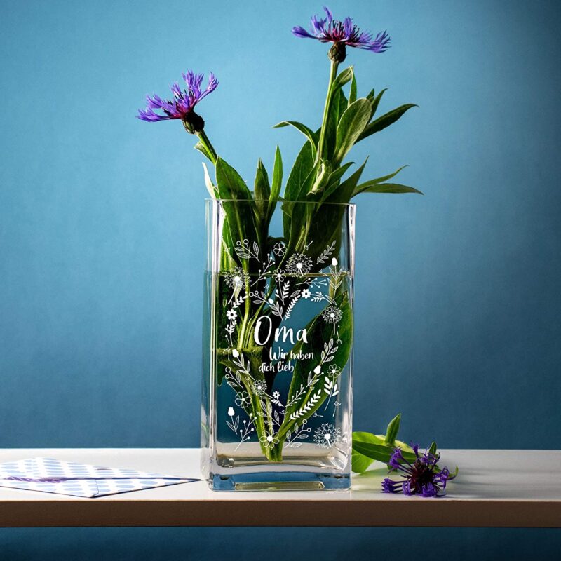 Bild von   eckige vase mit gravur blumejpg | 🌟 Gravur nach Wunsch 🪄