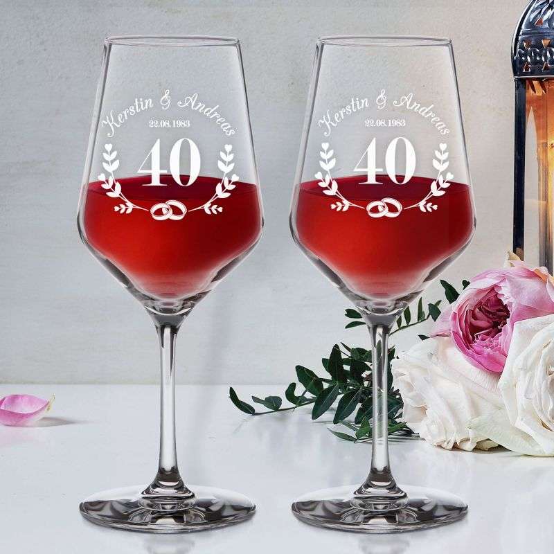 2er Set Weingläser mit Gravur zur Rubinhochzeit