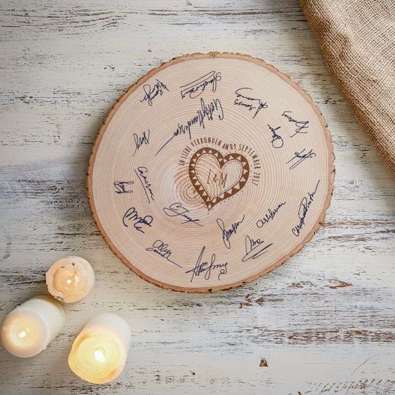 Riesenbaumscheibe mit Gravur - Gästebuch zur Hochzeit