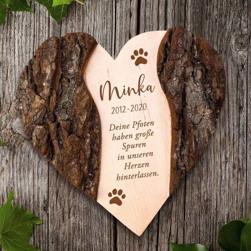 Holzherz mit Gravur - Katzen Gedenktafel