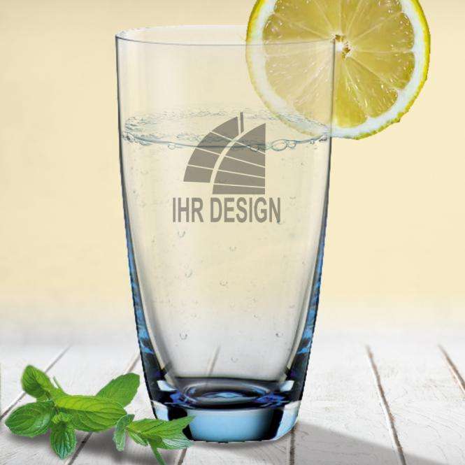 Trinkglas / Saftglas Colori mit Gravur deines Logos / Designs - blau