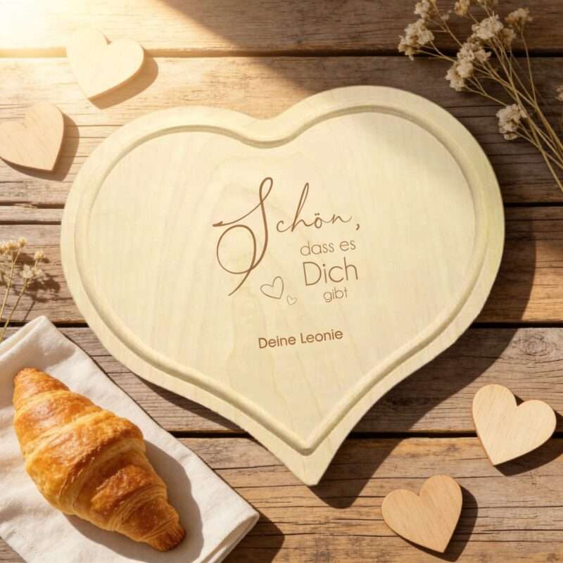Schön, dass es dich gibt - Herzbrett / Schneidebrett mit individueller Gravur