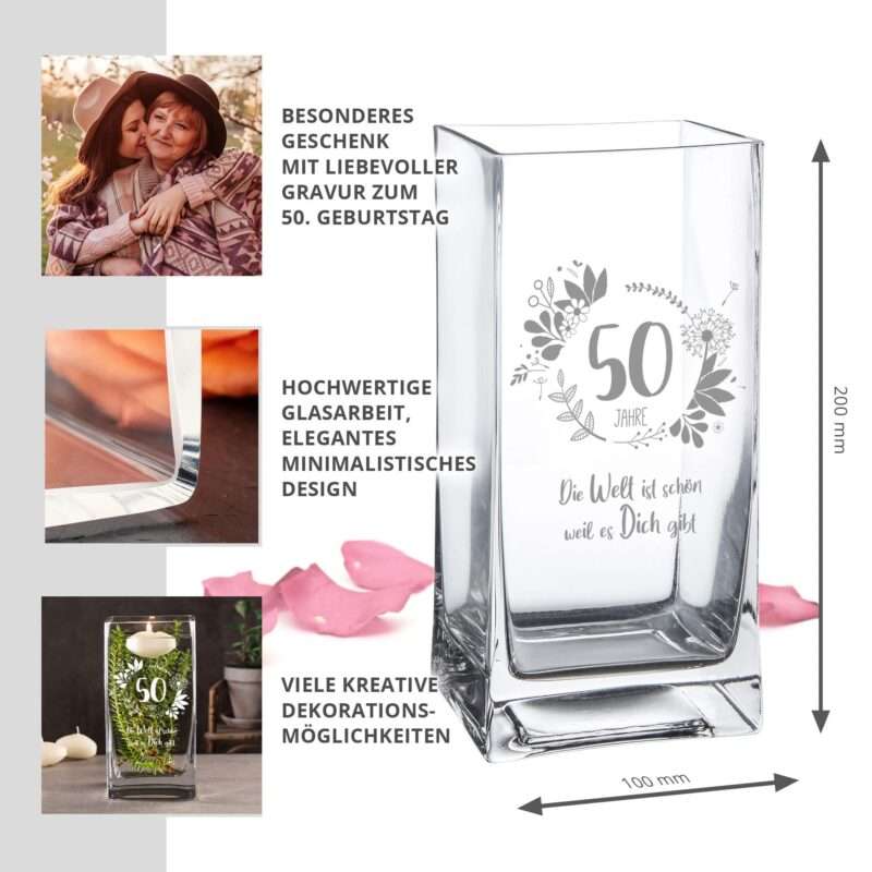 Bild von   eckige vase mit gravur zum jpg | 🌟 Gravur nach Wunsch 🪄