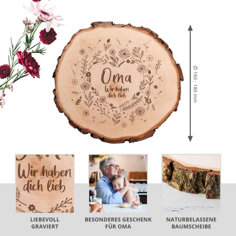 Bild von   baumscheibe mit blumenherz grajpg | 🌟 Gravur nach Wunsch 🪄