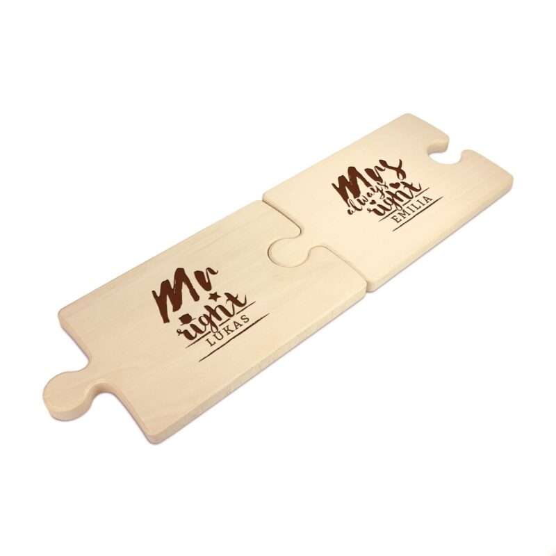 Puzzle Brett mit Gravur zur Hochzeit - 2er Set - Mr & Mrs Right