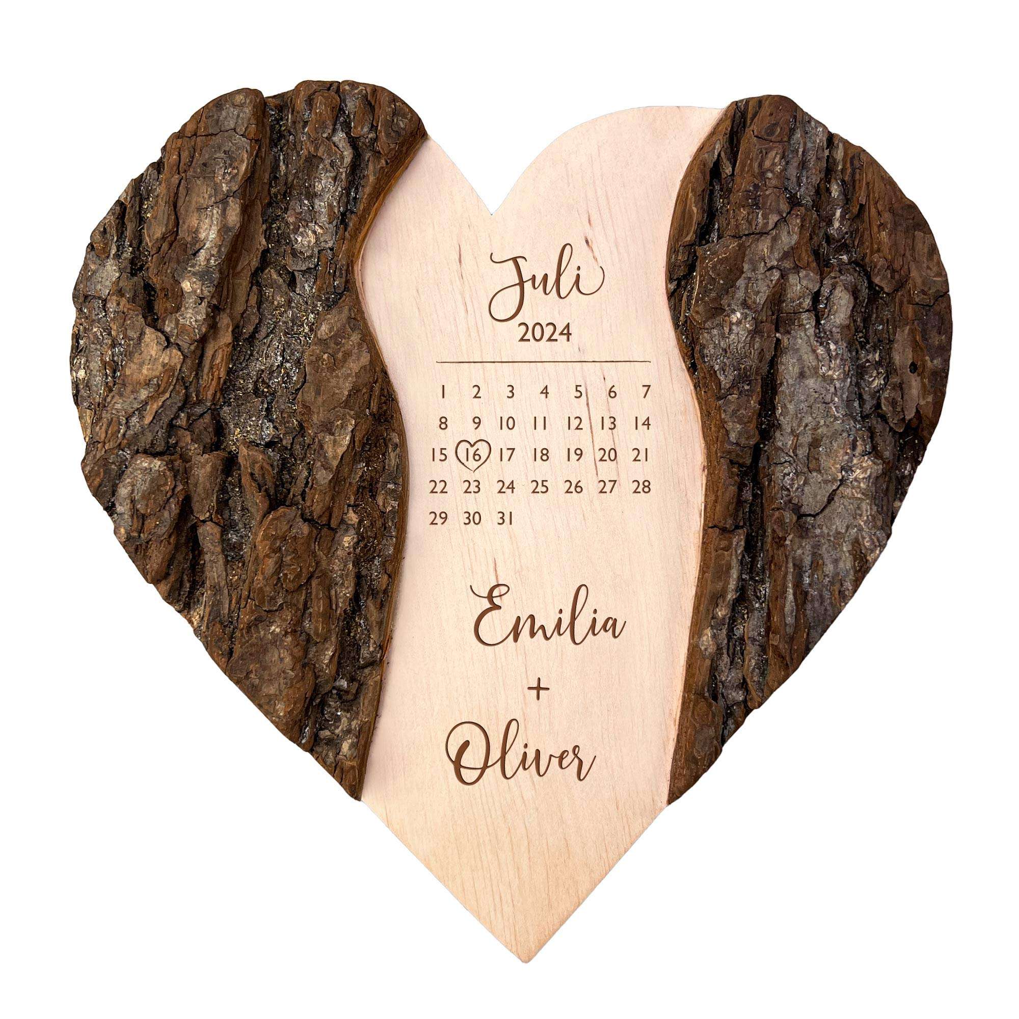 Holz Herz mit Gravur zur Hochzeit - Kalender