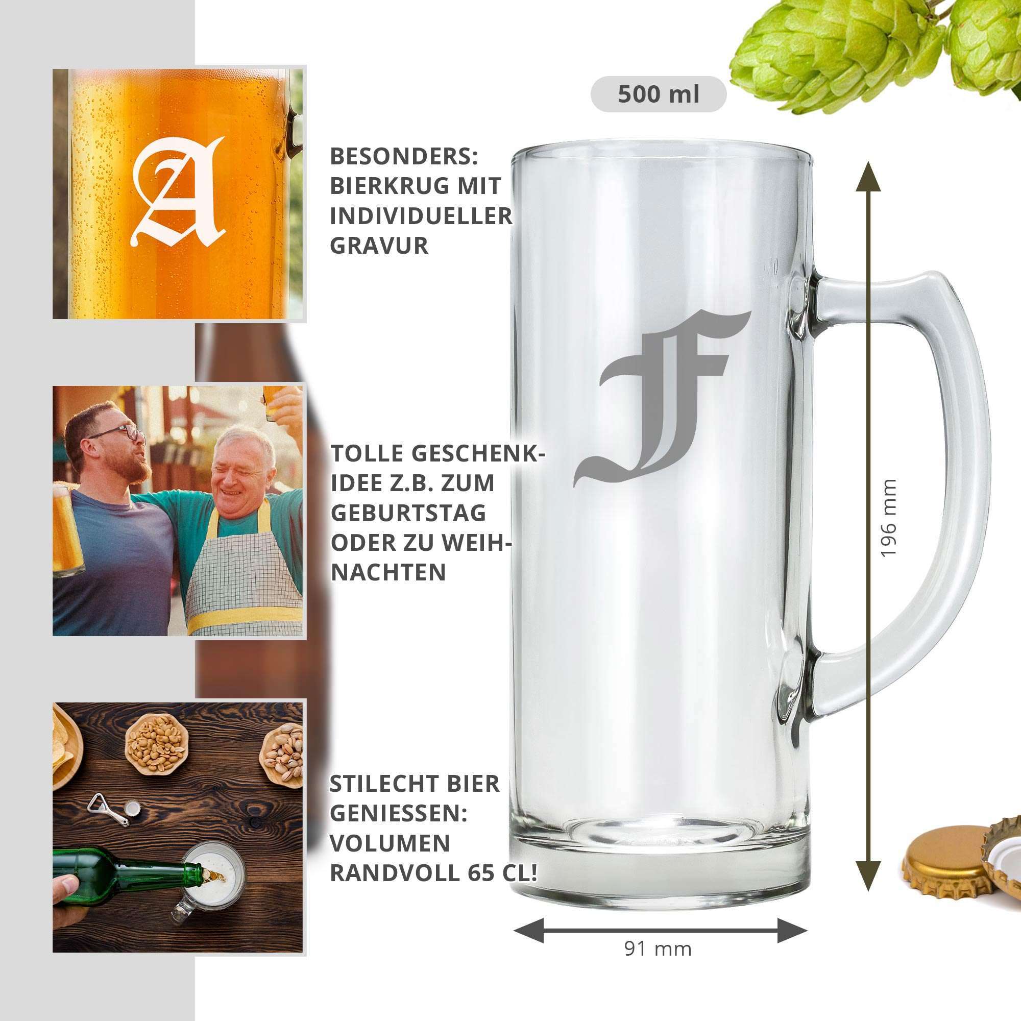 Bierkrug mit Gravur - Motiv Initial