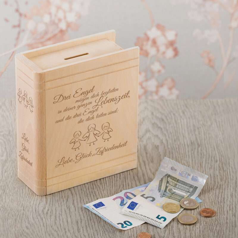 Bild von   spardose buch aus holz mit grajpg | 🌟 Gravur nach Wunsch 🪄