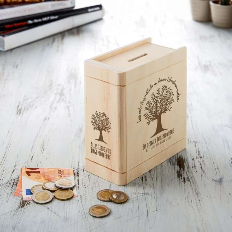 Bild von   spardose buch aus holz mit grajpg | 🌟 Gravur nach Wunsch 🪄