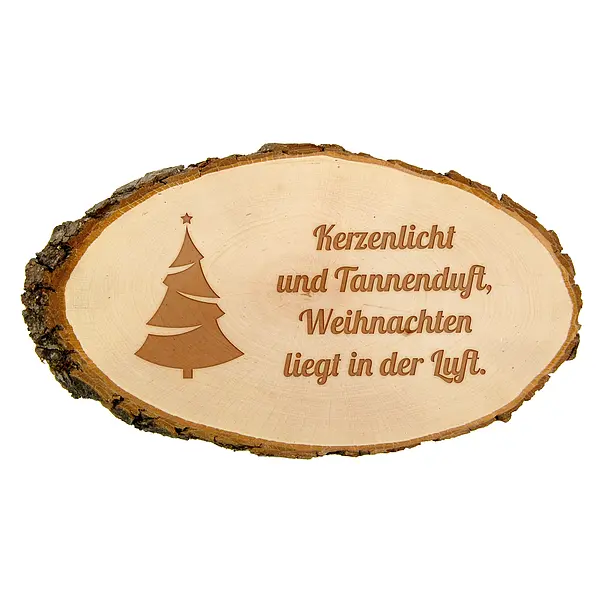 Bild von Holzrindenschild mit Gravur für Weihnachten Größe ca x cm | 🔮 Gravur nach Wunsch 🌟
