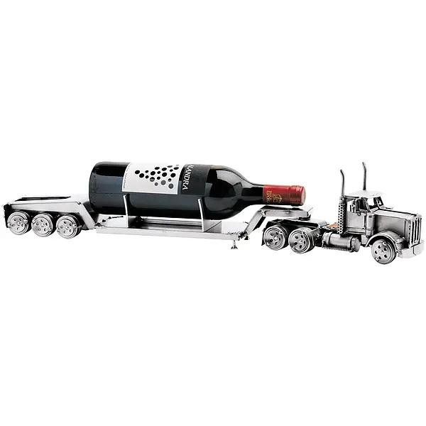 Bild von Metallfahrzeug LKW Tieflader als Weinflaschenhalter | 🔮 Gravur nach Wunsch 🌟