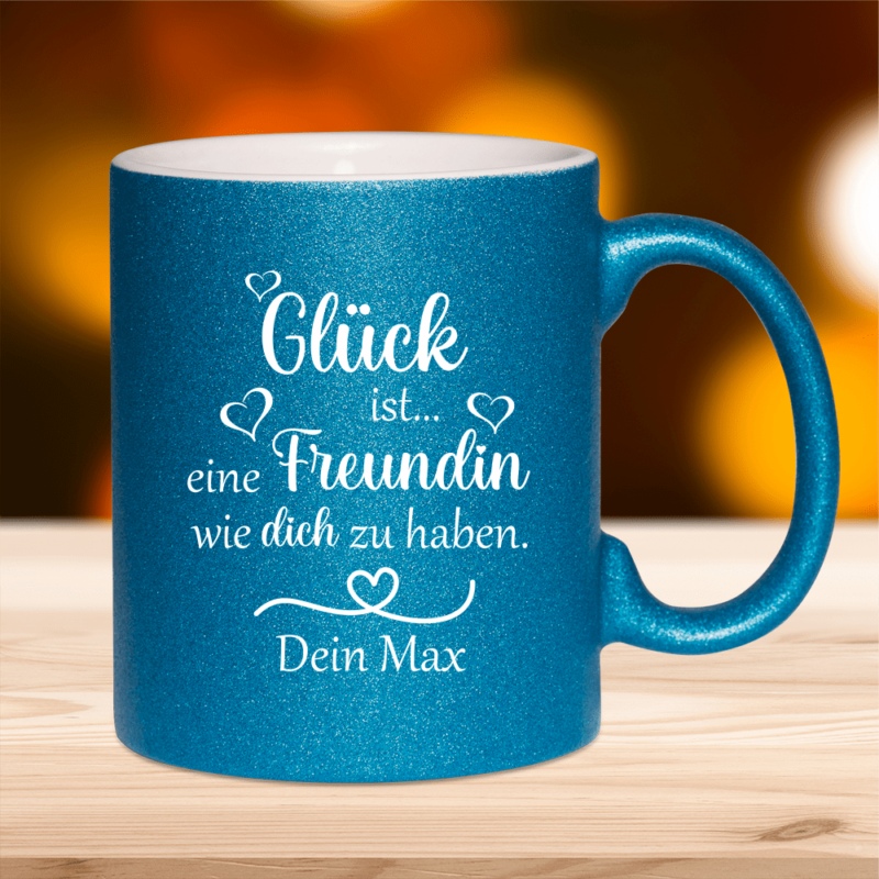 Bild von   glitzertasse glueck ist einpng | 🌟 Gravur nach Wunsch 🪄