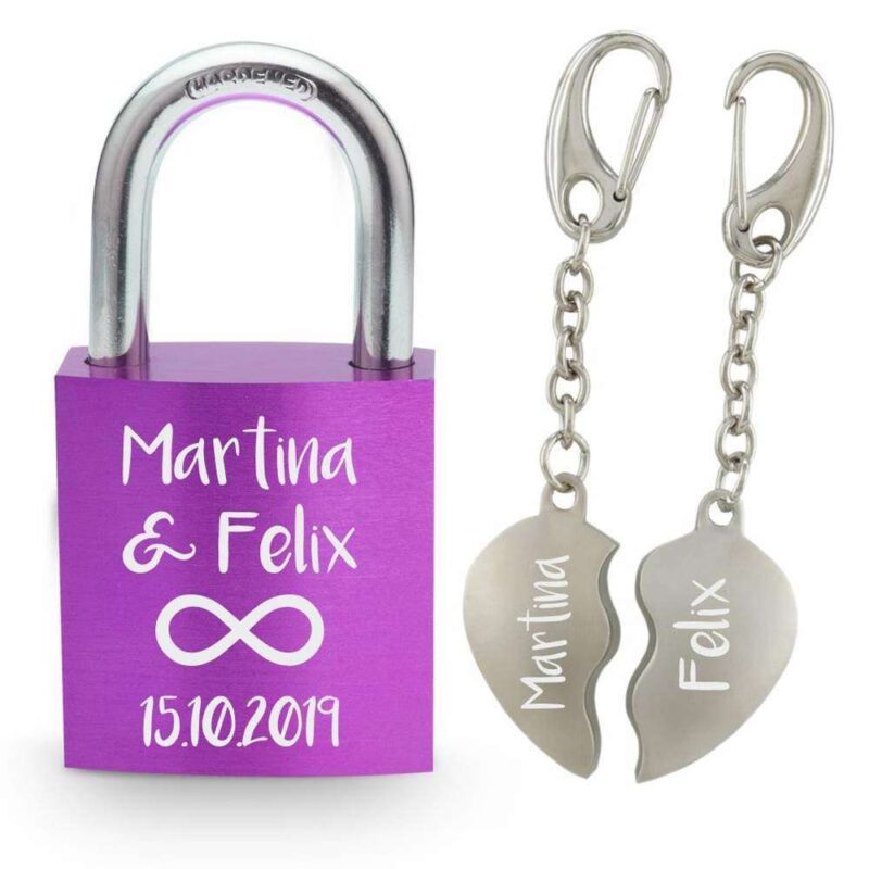 Bild von   partner set liebesschloss lilajpg | 🌟 Gravur nach Wunsch 🪄