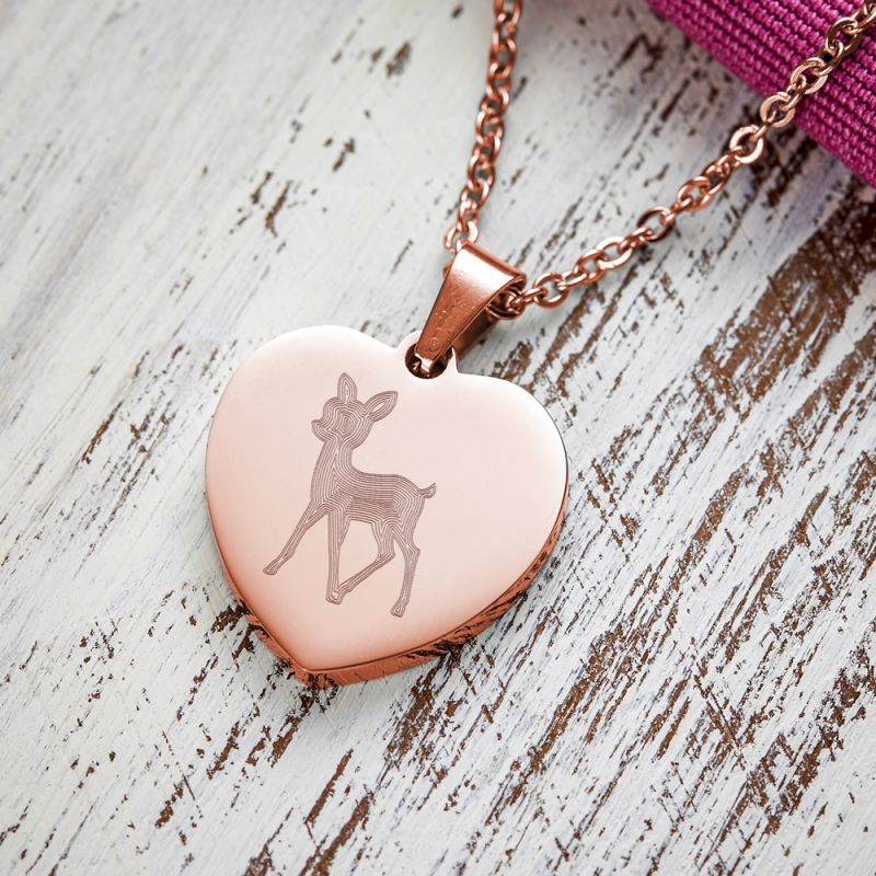Herz Anhänger Kette mit Gravur - Reh - Roségold