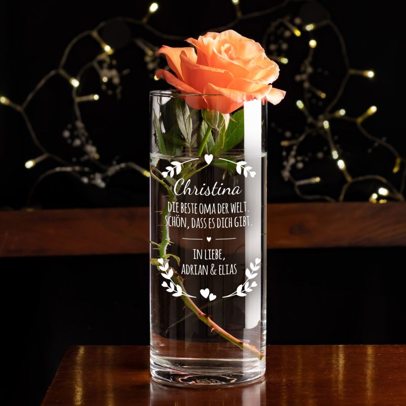 Runde Vase mit Gravur für die Beste Oma