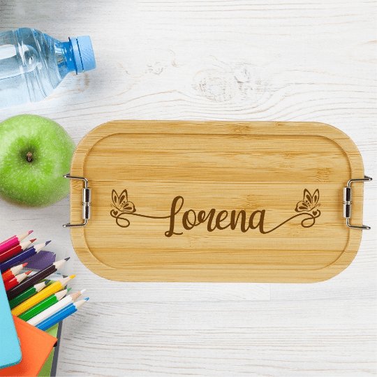 personalisierte Brotdose Kinder Lunchbox Metall mit Holzdeckel...