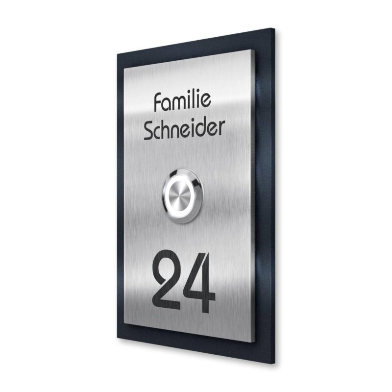 Metzler Klingelschild Anthrazit Edelstahl Gravur + LED-Taster | Decker XL