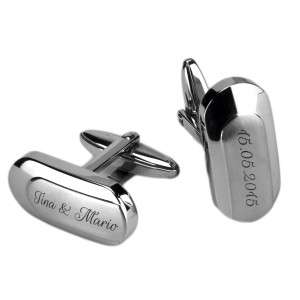 Manschettenknöpfe GENTLEMAN aus Edelstahl, teils mattiert und teils poliert mit Wunschgravur