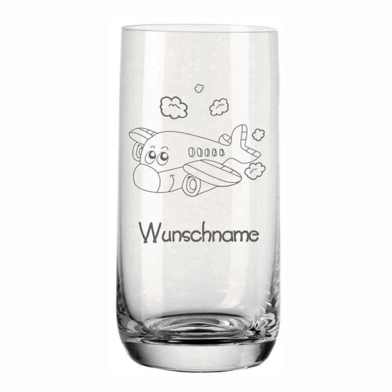Trinkglas mit Namen für Kinder- Flugzeug